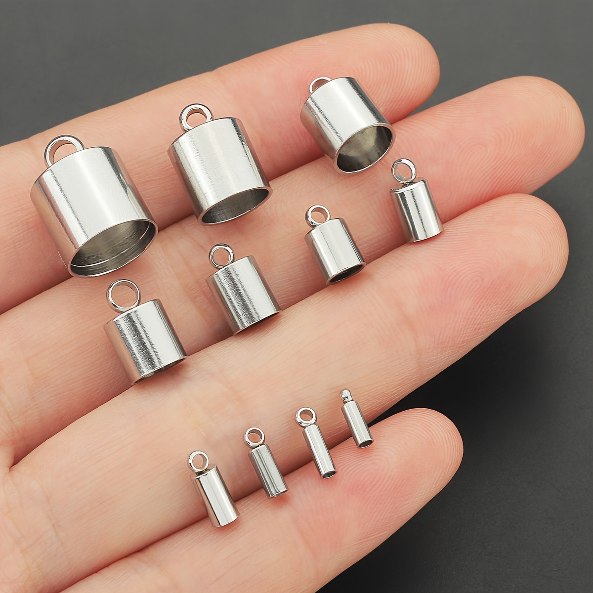 12pcs Stainless Steel Enamel Tassel Cap Cord Clasp Hook Connectors